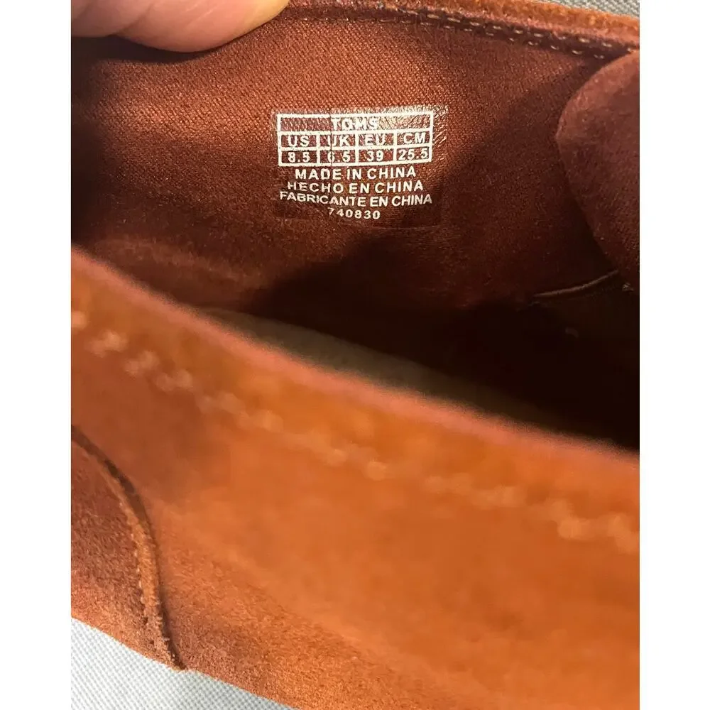 TOMs Rust Orange Brown Suede Wedges Booties Women's Size 8.5